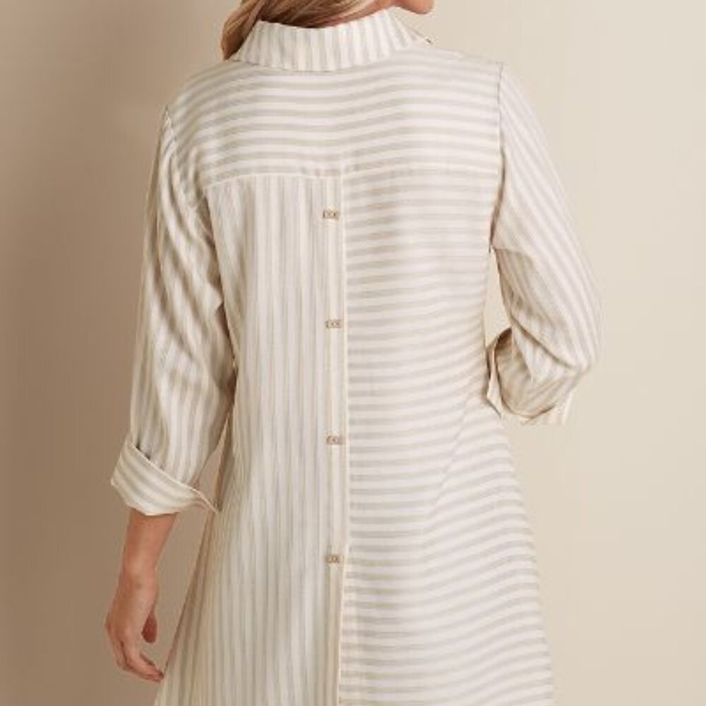 Soft Surroundings Women's White Tan Striped Standout Asymmetrical Tunic Top XL